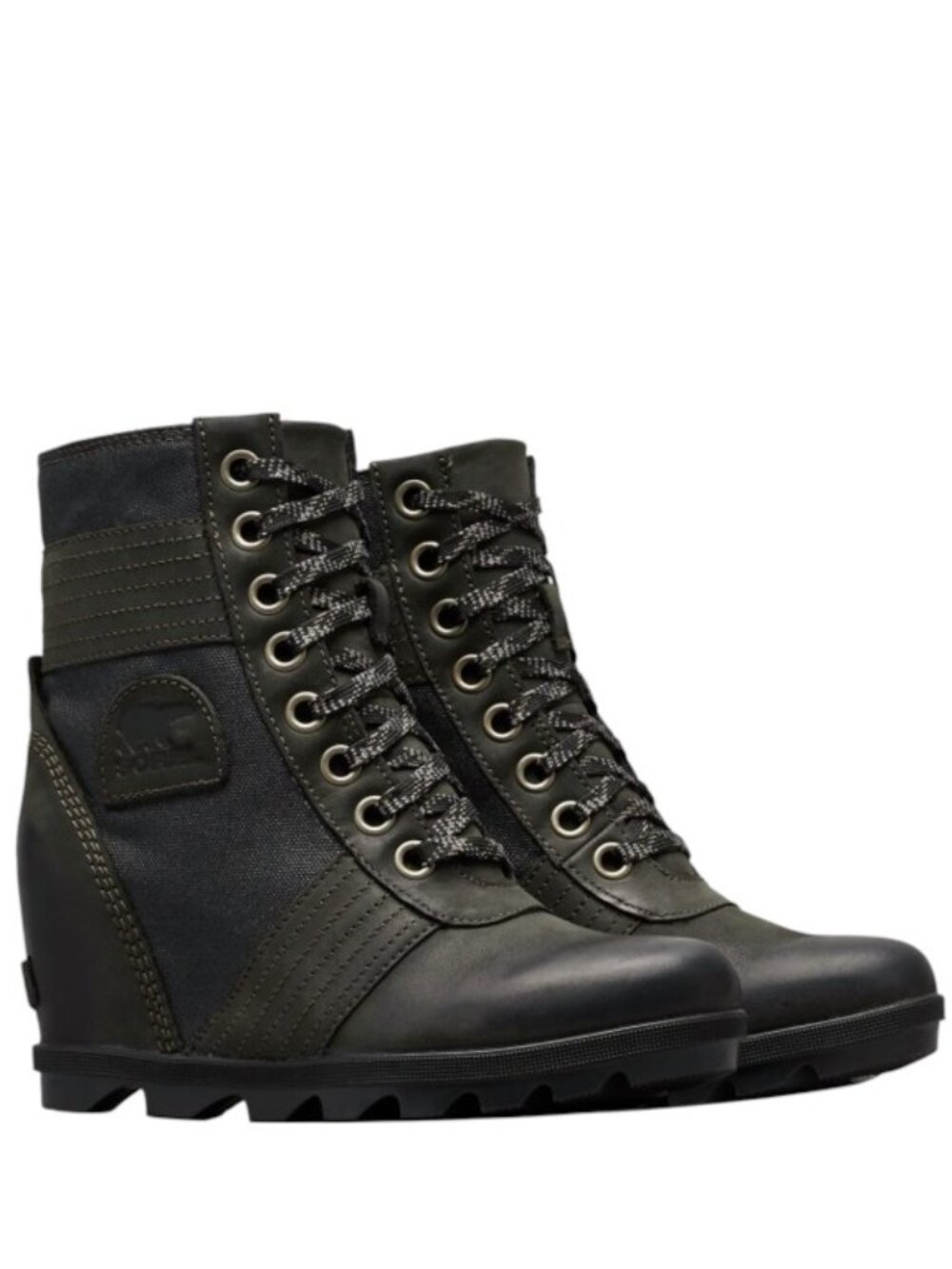 Sorel Women's Black Navy Lexie Classic Wedge Leather Winter Snow Boots Size 7